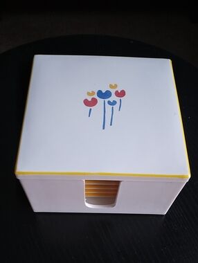 Vintage 1980s Riva Designs Japan White and Yellow Tulips Laquerware Coaster Set